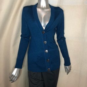 Tory Burch Logo Button Cardigan Teal